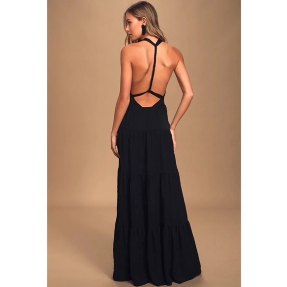 LULUS | Black Convertible Halter Maxi Dress M NWT - Picture 3 of 14